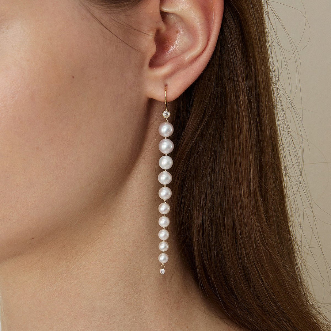 Freshwater Pearls 14K Gold Lab - Grown Diamonds Flowing Modular Hook Earrings - HELAS Jewelry