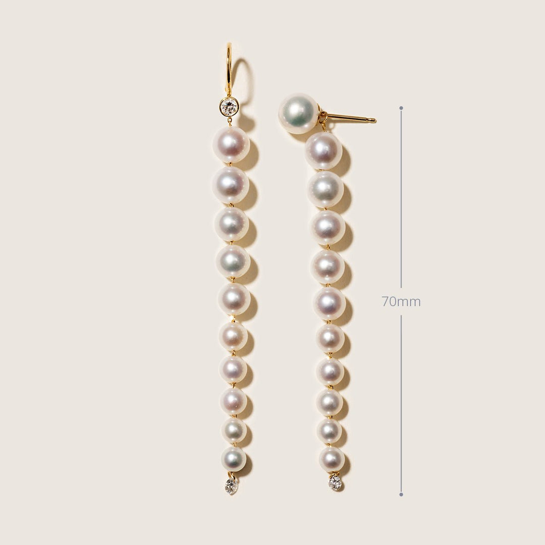 Freshwater Pearls 14K Gold Lab - Grown Diamonds Flowing Modular Hook Earrings - HELAS Jewelry