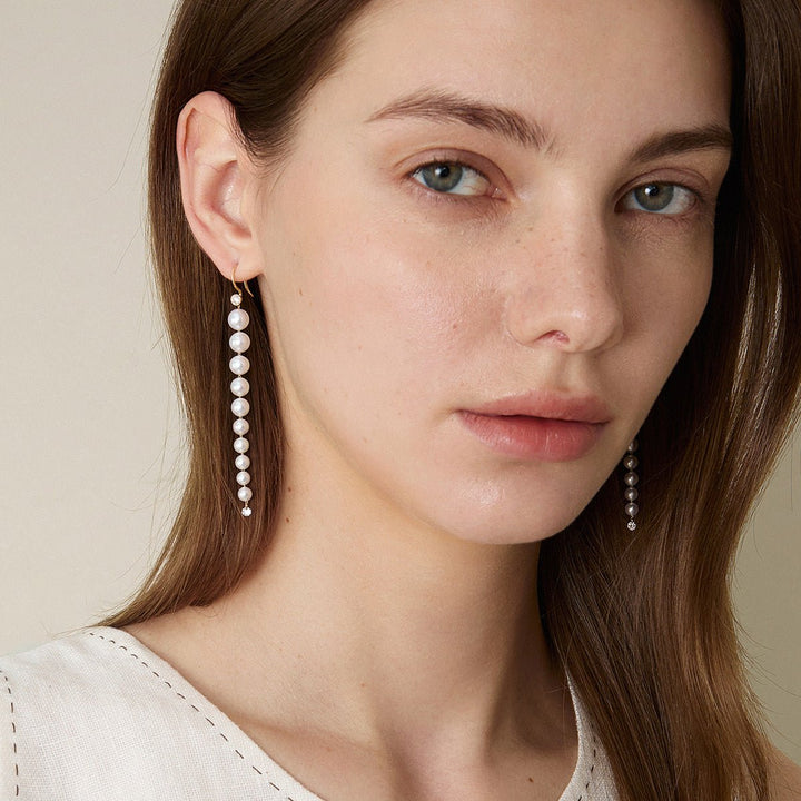 Freshwater Pearls 14K Gold Lab - Grown Diamonds Flowing Modular Hook Earrings - HELAS Jewelry