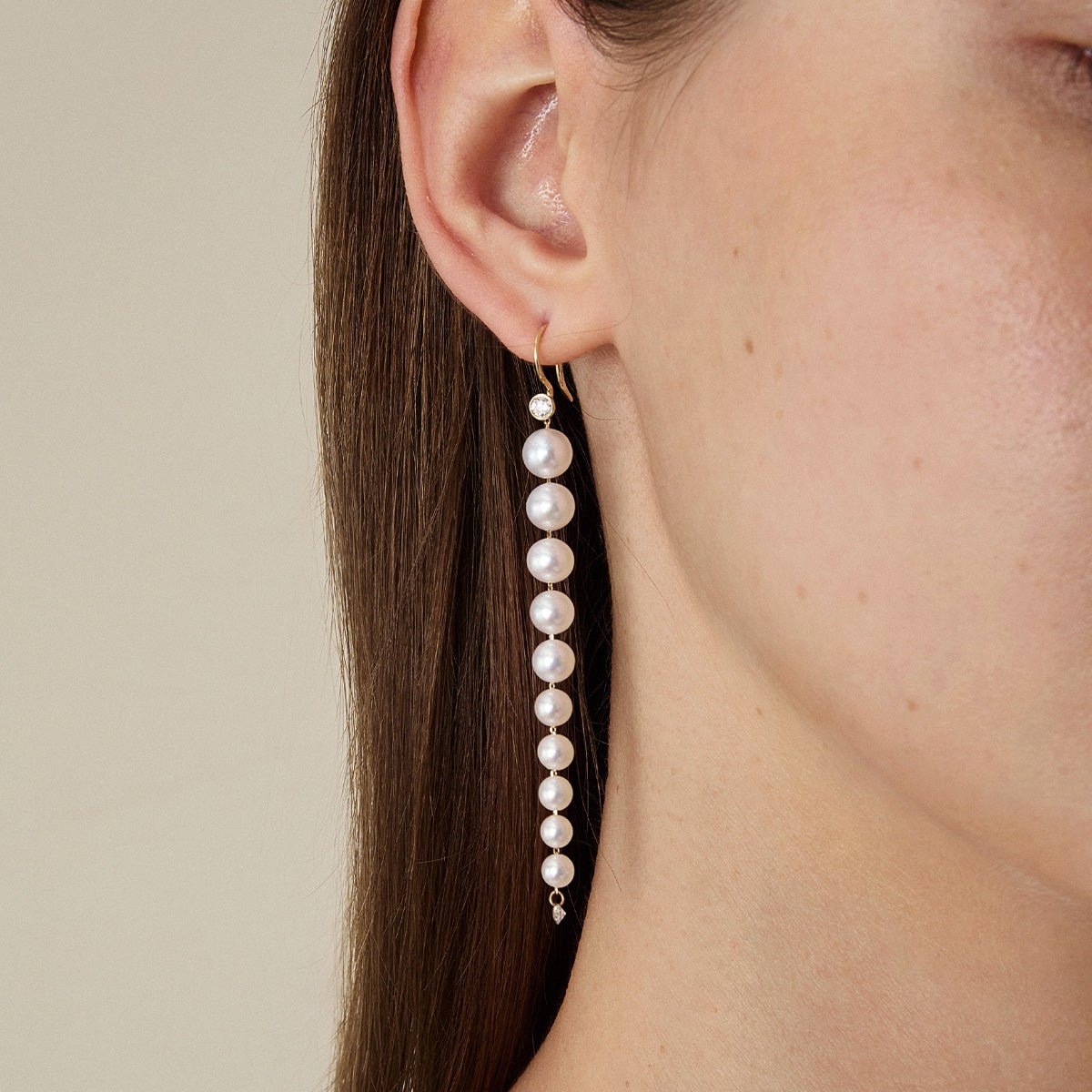 Freshwater Pearls 14K Gold Lab - Grown Diamonds Flowing Modular Hook Earrings - HELAS Jewelry