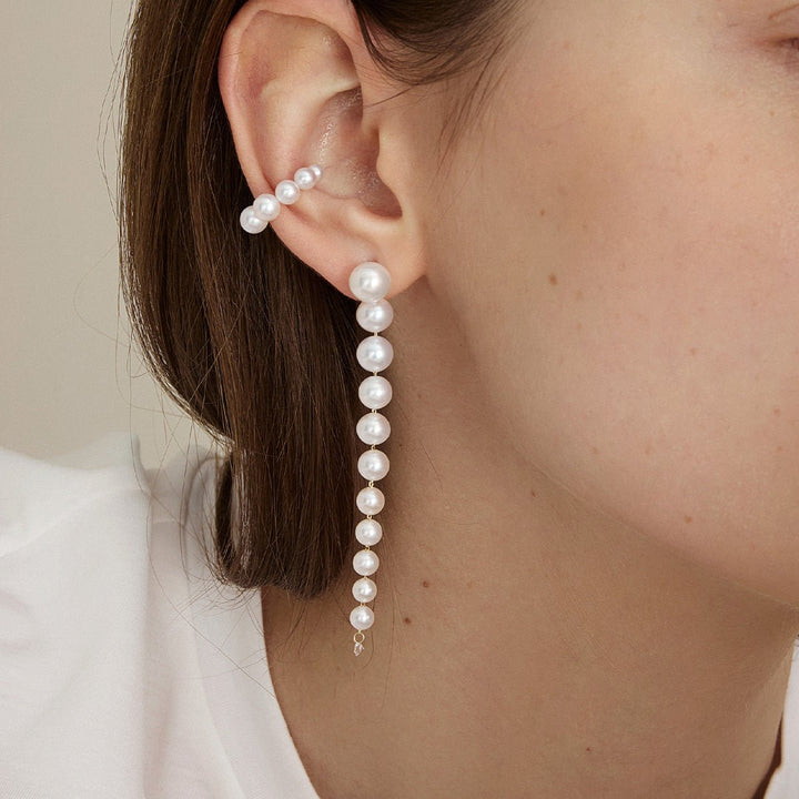 Freshwater Pearls 14K Gold Lab - Grown Diamonds Flowing Modular Hook Earrings - HELAS Jewelry