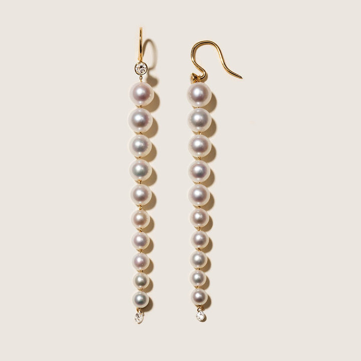 Freshwater Pearls 14K Gold Lab - Grown Diamonds Flowing Modular Hook Earrings - HELAS Jewelry