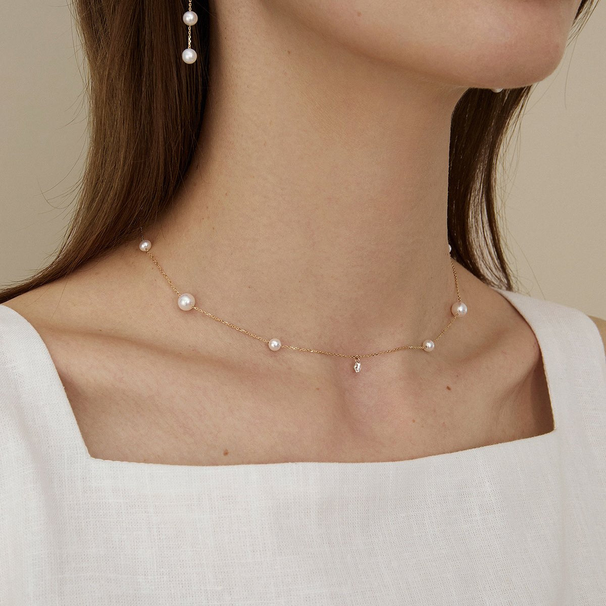 Freshwater Pearls 14K Gold Lab - Grown Diamonds Hidden Glint Necklace - HELAS Jewelry