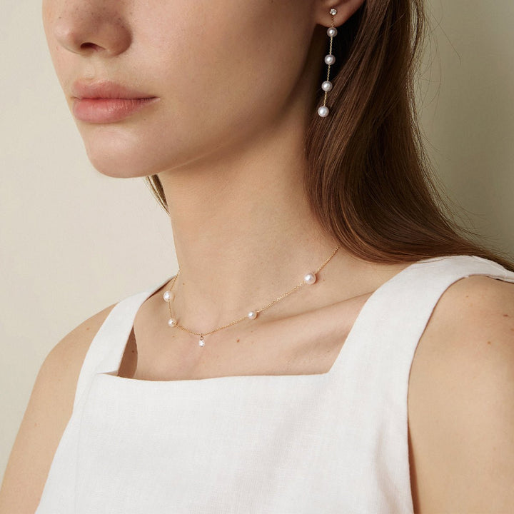 Freshwater Pearls 14K Gold Lab - Grown Diamonds Hidden Glint Necklace - HELAS Jewelry