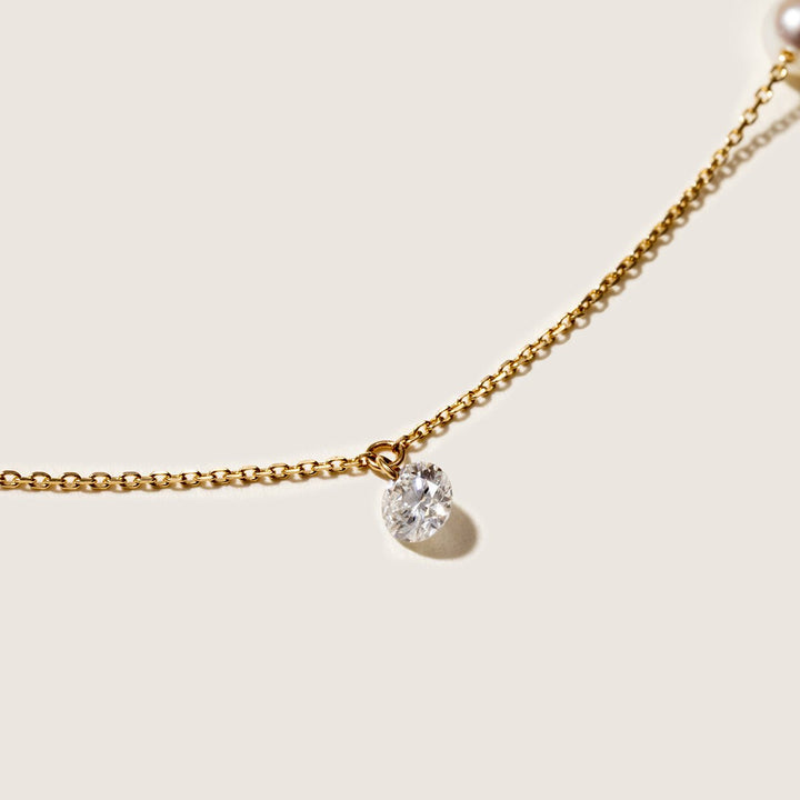 Freshwater Pearls 14K Gold Lab - Grown Diamonds Hidden Glint Necklace - HELAS Jewelry