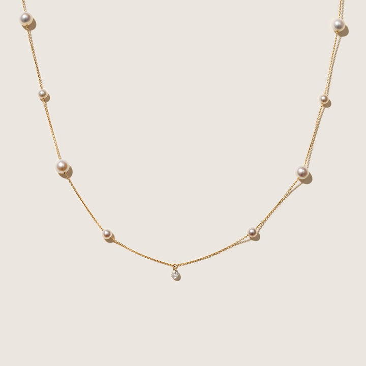 Freshwater Pearls 14K Gold Lab - Grown Diamonds Hidden Glint Necklace - HELAS Jewelry