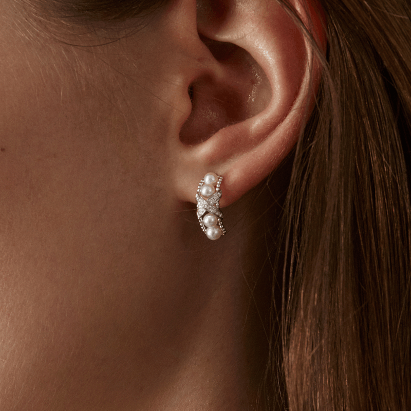 Freshwater Pearls 14K Gold Lab - Grown Diamonds Quartet X - Pearl Earrings - HELAS Jewelry