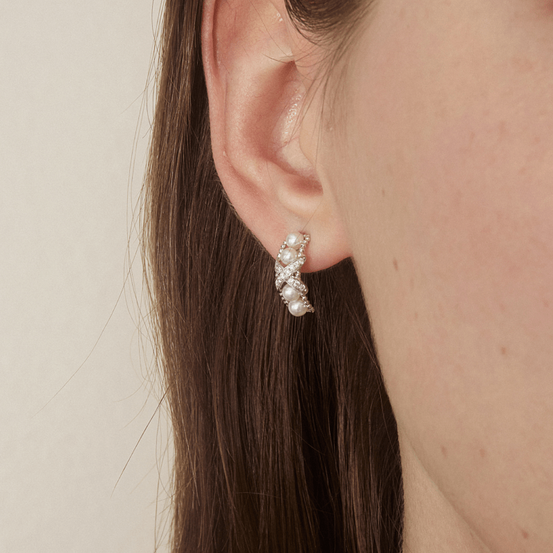 Freshwater Pearls 14K Gold Lab - Grown Diamonds Quartet X - Pearl Earrings - HELAS Jewelry