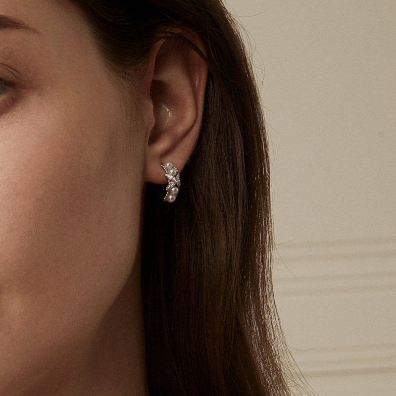 Freshwater Pearls 14K Gold Lab - Grown Diamonds Quartet X - Pearl Earrings - HELAS Jewelry