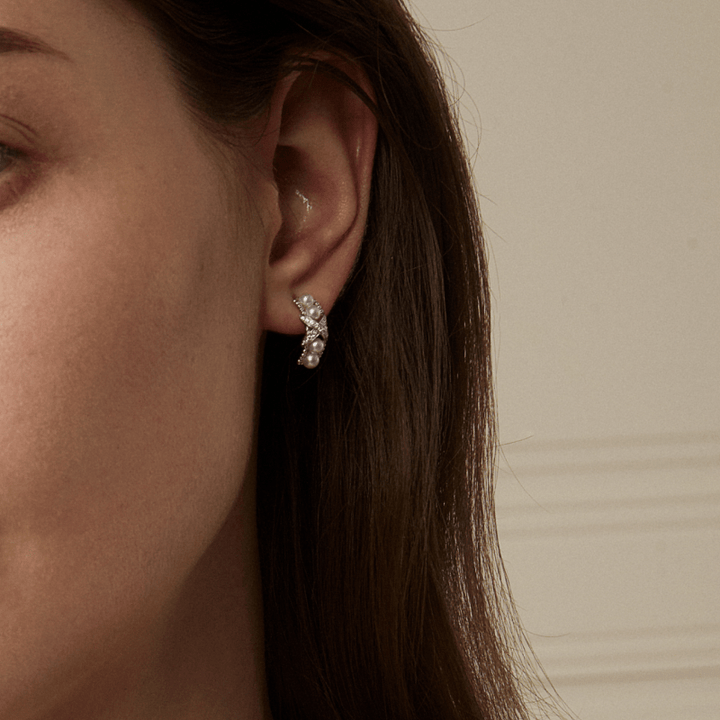 Freshwater Pearls 14K Gold Lab - Grown Diamonds Quartet X - Pearl Earrings - HELAS Jewelry