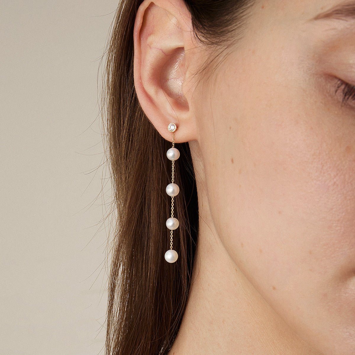 Freshwater Pearls 14K Gold Lab - Grown Diamonds Raindrop Modular Earrings - HELAS Jewelry