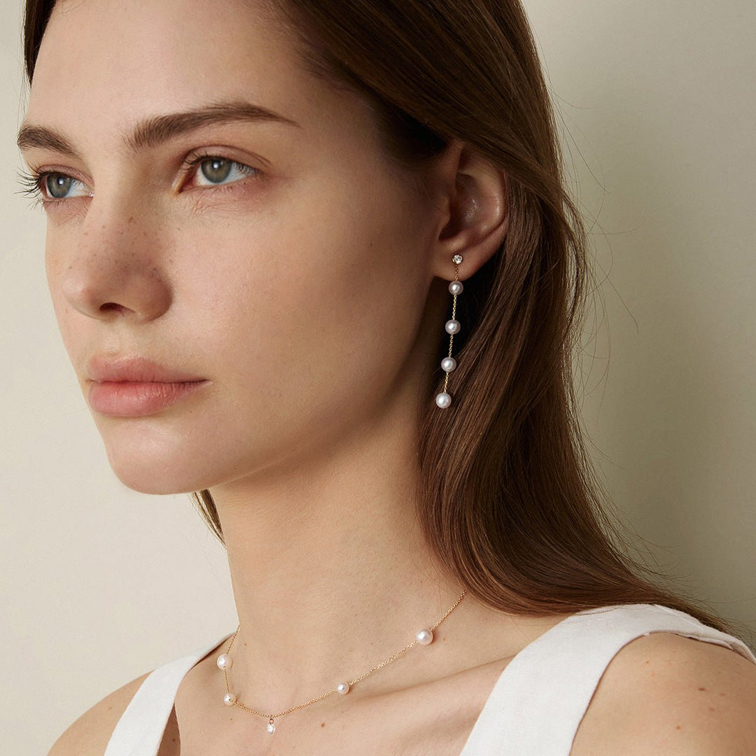 Freshwater Pearls 14K Gold Lab - Grown Diamonds Raindrop Modular Earrings - HELAS Jewelry