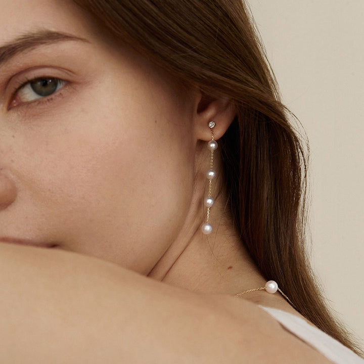 Freshwater Pearls 14K Gold Lab - Grown Diamonds Raindrop Modular Earrings - HELAS Jewelry