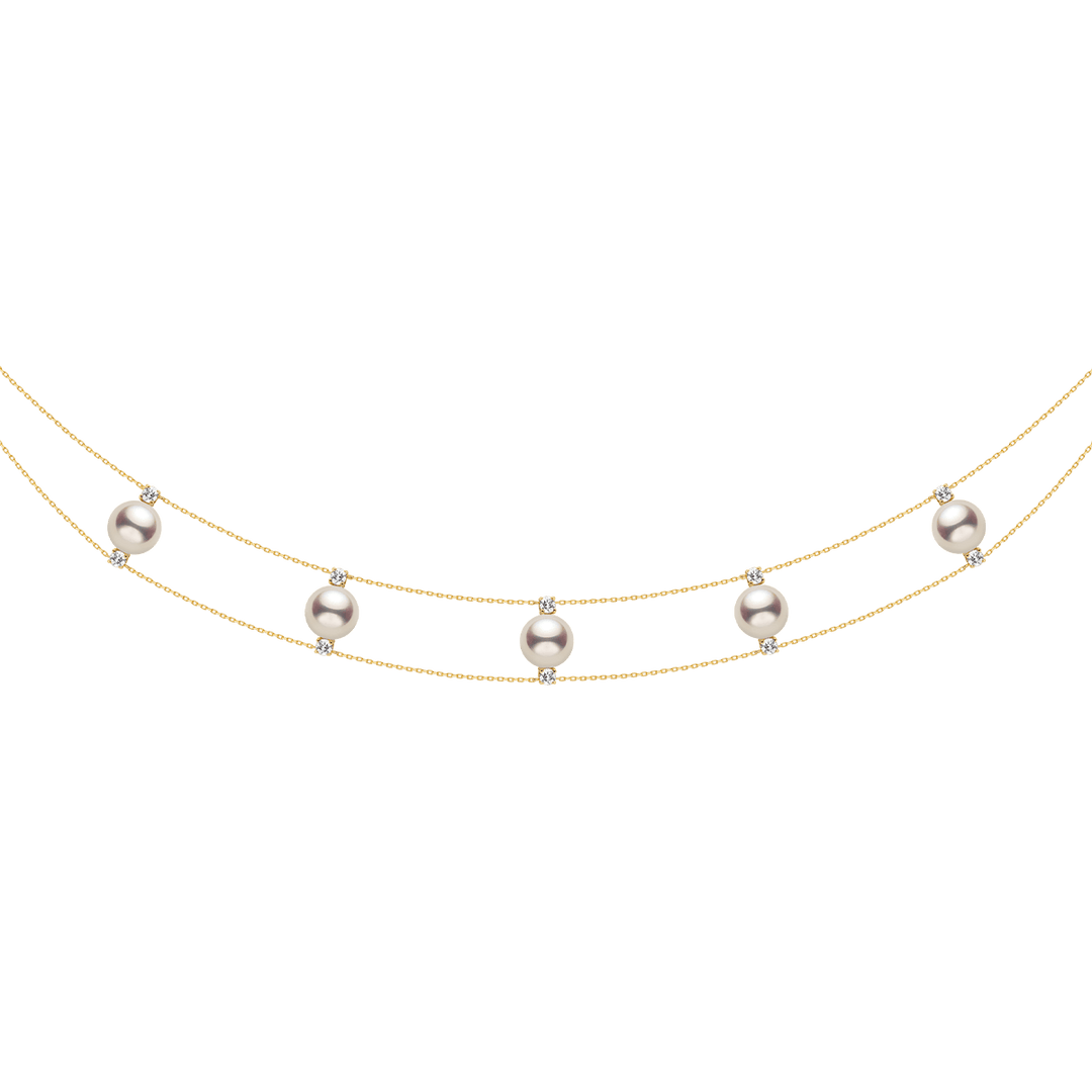 Freshwater Pearls 14K Gold Lab - Grown Diamonds Slight Lace Necklace - HELAS Jewelry