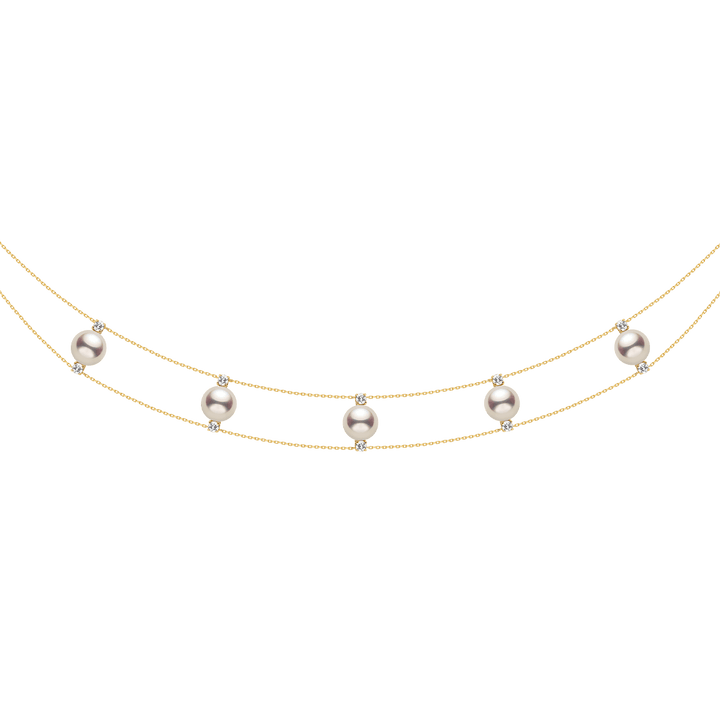 Freshwater Pearls 14K Gold Lab - Grown Diamonds Slight Lace Necklace - HELAS Jewelry