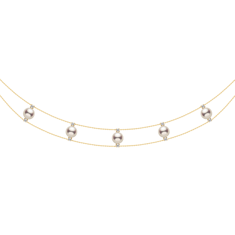 Freshwater Pearls 14K Gold Lab - Grown Diamonds Slight Lace Necklace - HELAS Jewelry