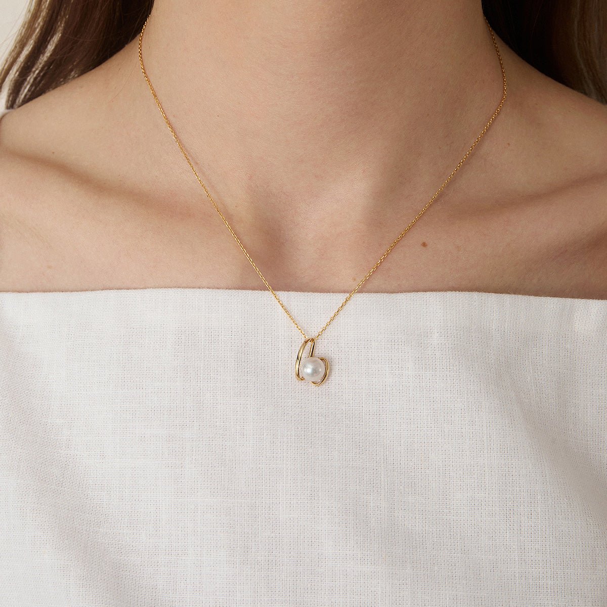 Freshwater Pearls 14K Gold Ribbon H Pendant Necklace - HELAS Jewelry