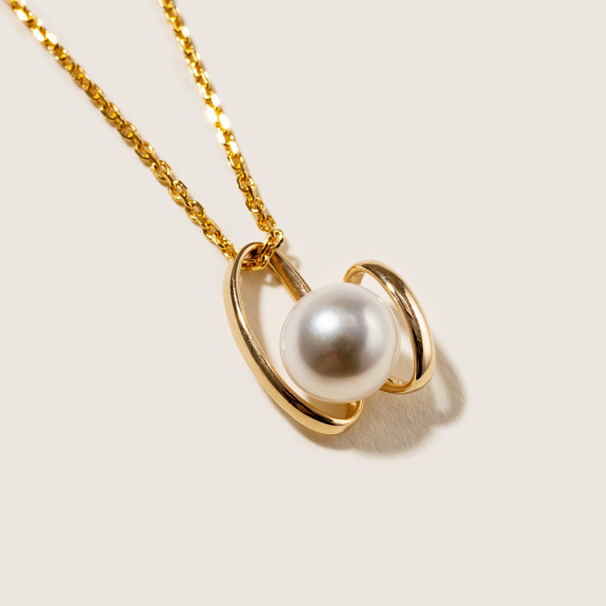Freshwater Pearls 14K Gold Ribbon H Pendant Necklace - HELAS Jewelry