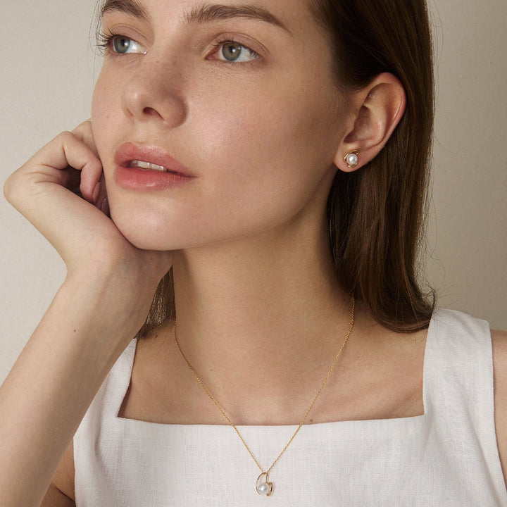 Freshwater Pearls 14K Gold Ribbon H Studs Earrings - HELAS Jewelry