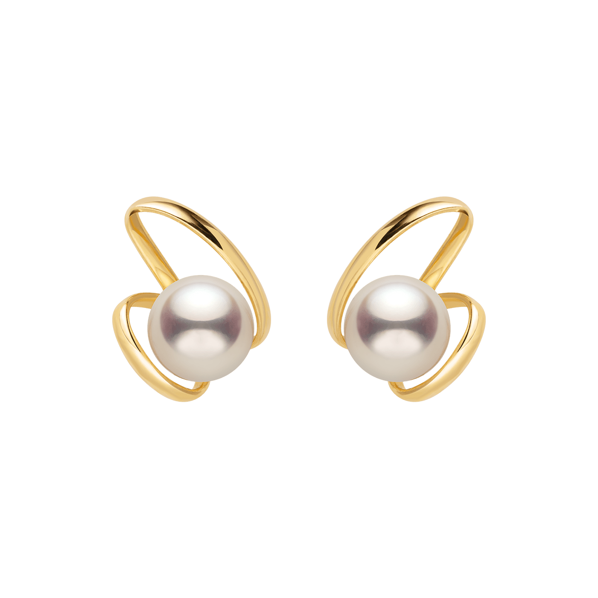 Freshwater Pearls 14K Gold Ribbon H Studs Earrings - HELAS Jewelry