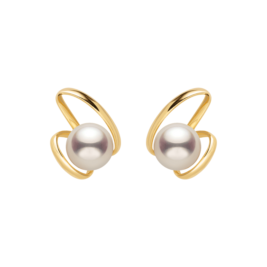 Freshwater Pearls 14K Gold Ribbon H Studs Earrings - HELAS Jewelry