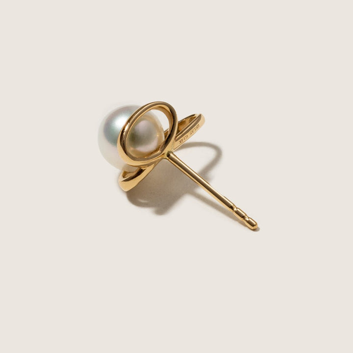 Freshwater Pearls 14K Gold Ribbon H Studs Earrings - HELAS Jewelry