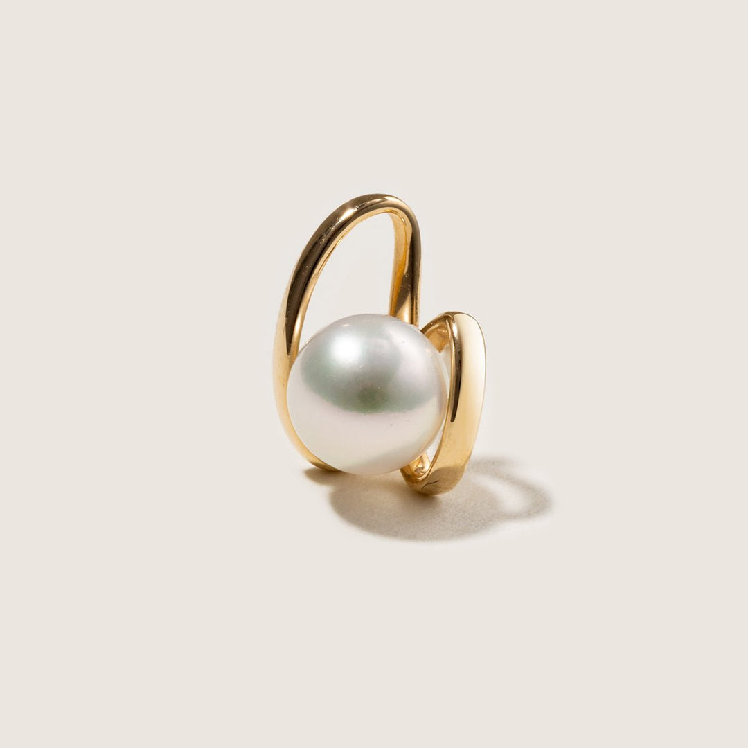 Freshwater Pearls 14K Gold Ribbon H Studs Earrings - HELAS Jewelry