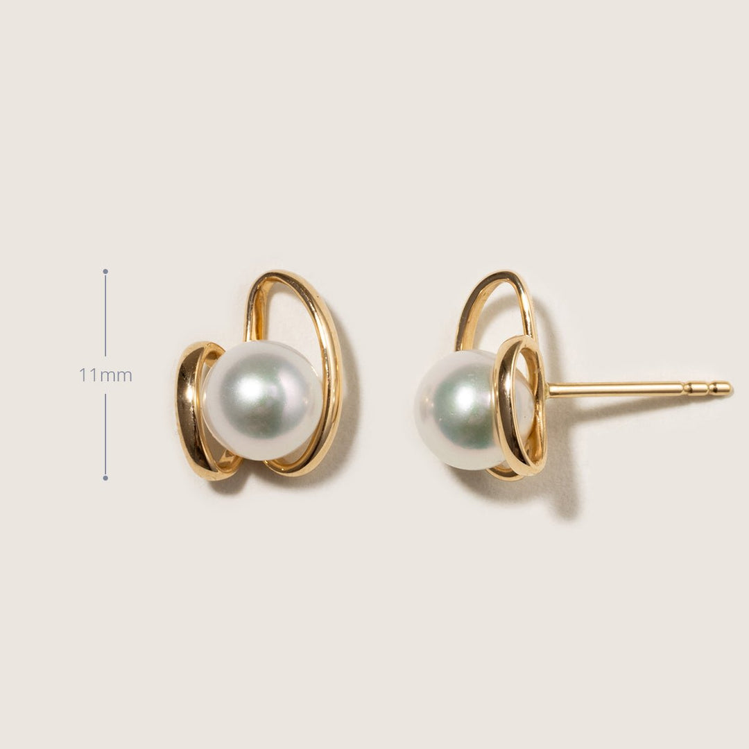 Freshwater Pearls 14K Gold Ribbon H Studs Earrings - HELAS Jewelry