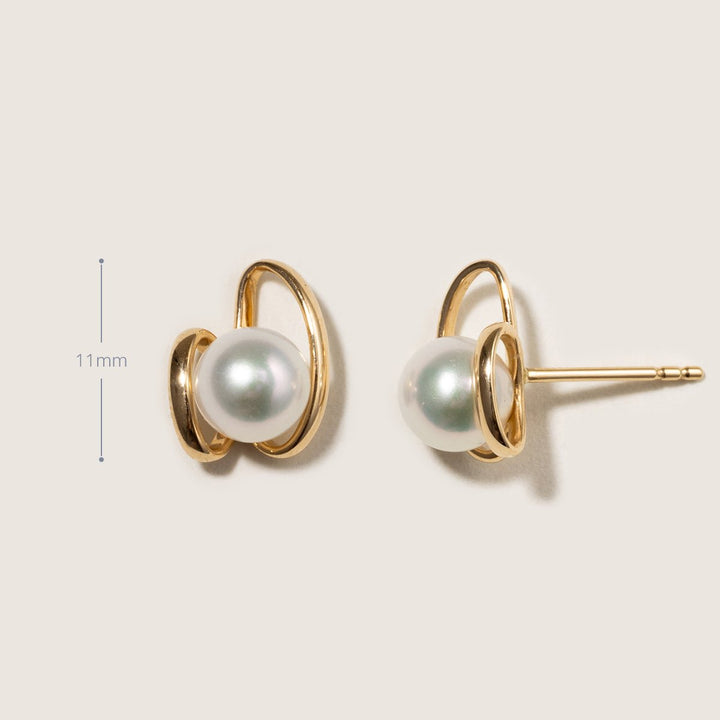 Freshwater Pearls 14K Gold Ribbon H Studs Earrings - HELAS Jewelry