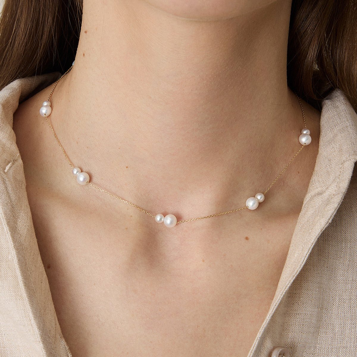 Freshwater Pearls 14K Gold Tiny & Grand Necklace - HELAS Jewelry