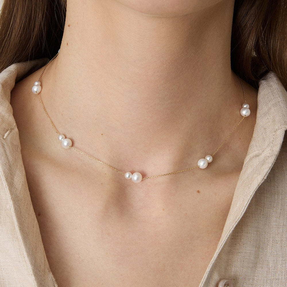Freshwater Pearls 14K Gold Tiny & Grand Necklace - HELAS Jewelry