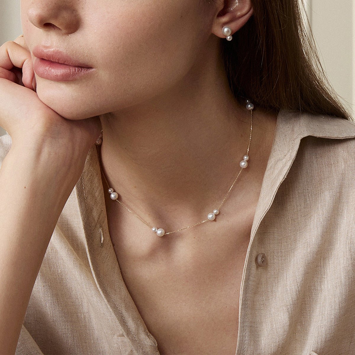 Freshwater Pearls 14K Gold Tiny & Grand Necklace - HELAS Jewelry
