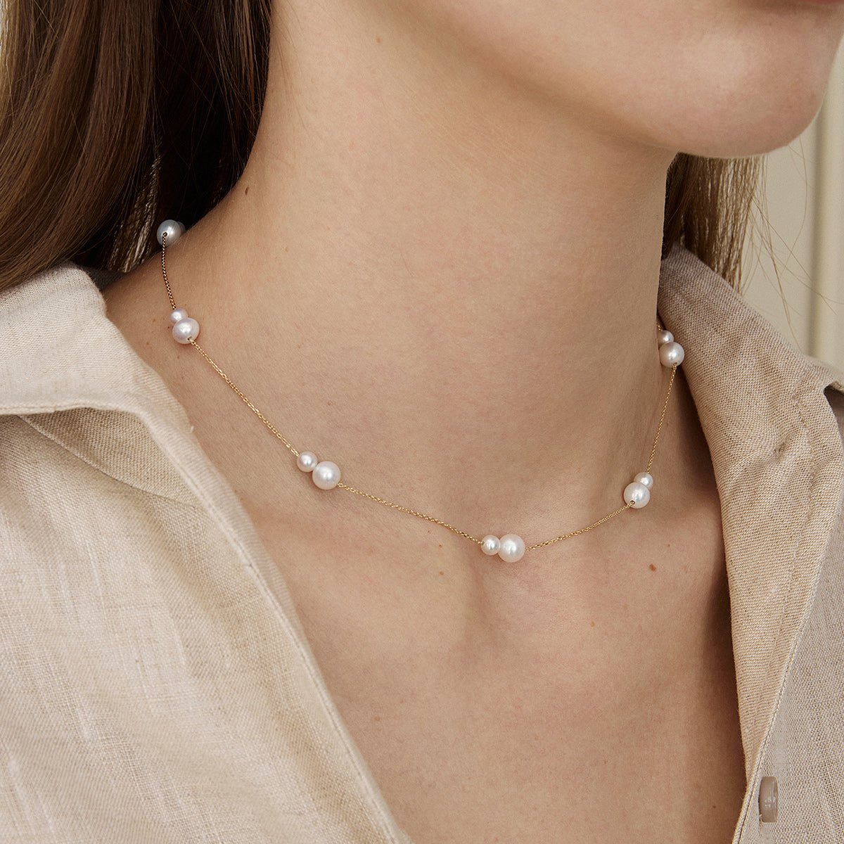 Freshwater Pearls 14K Gold Tiny & Grand Necklace - HELAS Jewelry