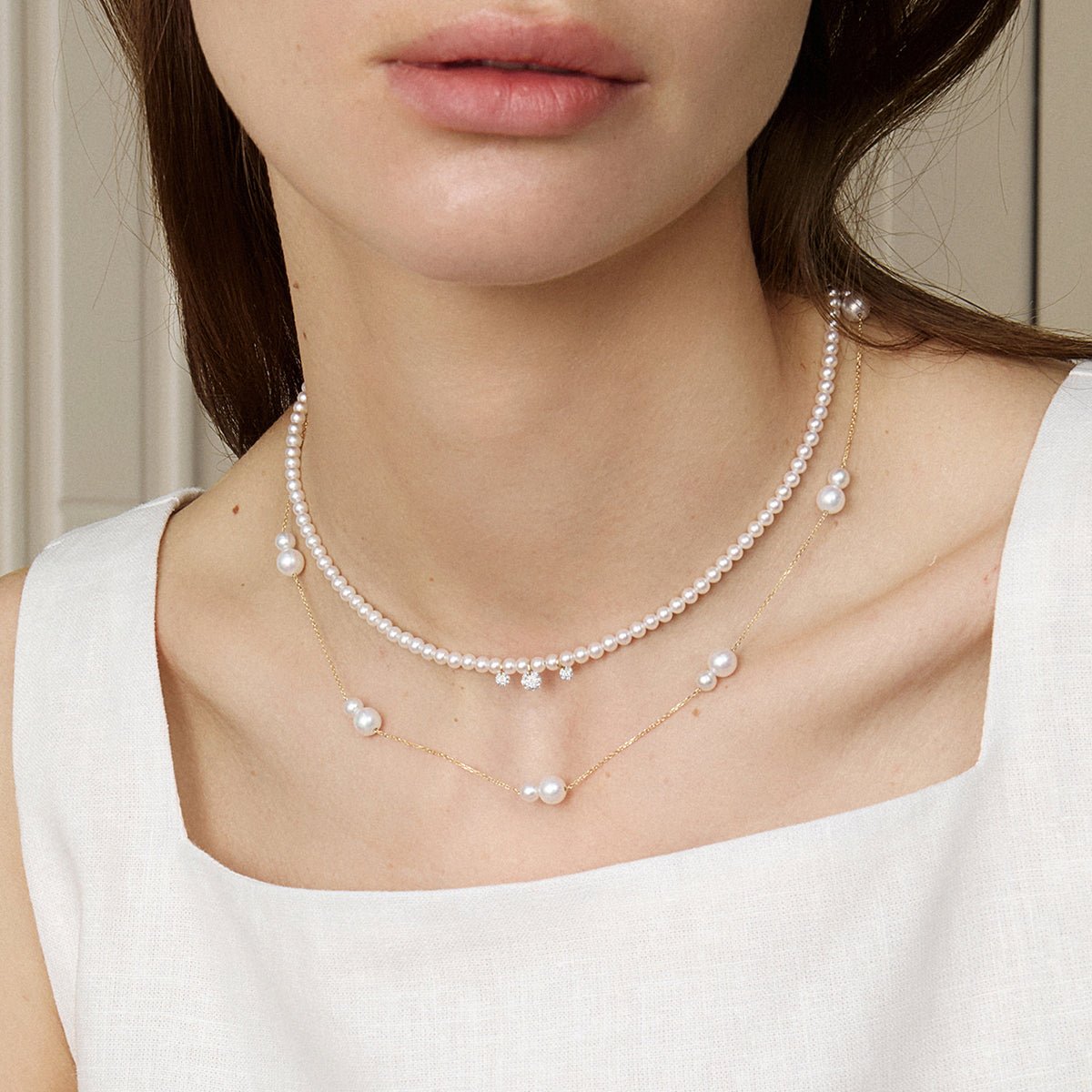 Freshwater Pearls 14K Gold Tiny & Grand Necklace - HELAS Jewelry
