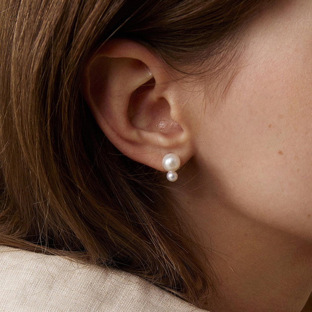 Freshwater Pearls 14K Gold Tiny & Grand Studs Earrings - HELAS Jewelry