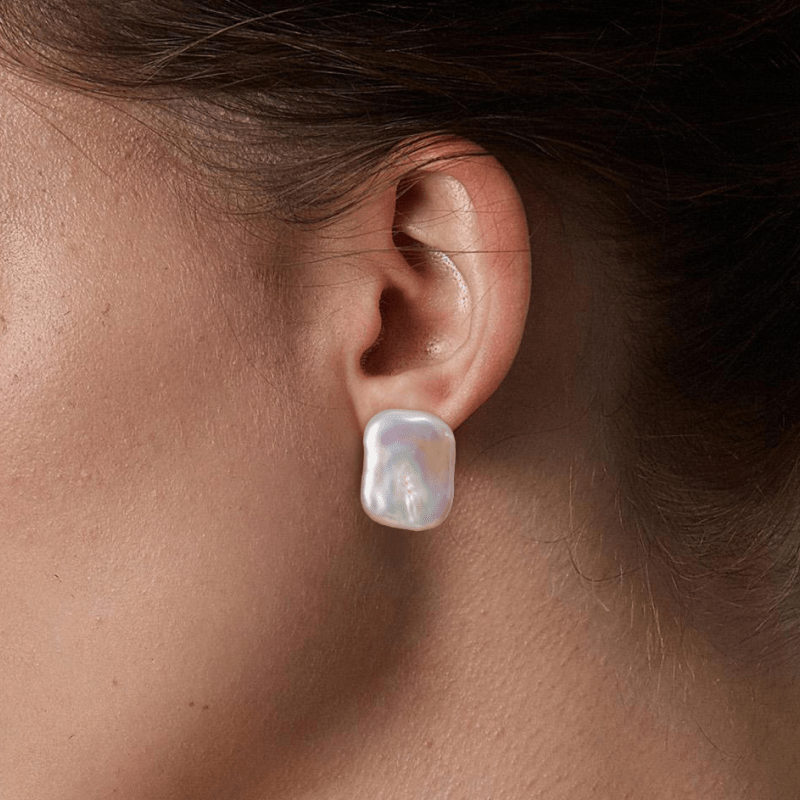 Freshwater Pearls 925 Sterling Silver Square Shape Studs Earrings - HELAS Jewelry
