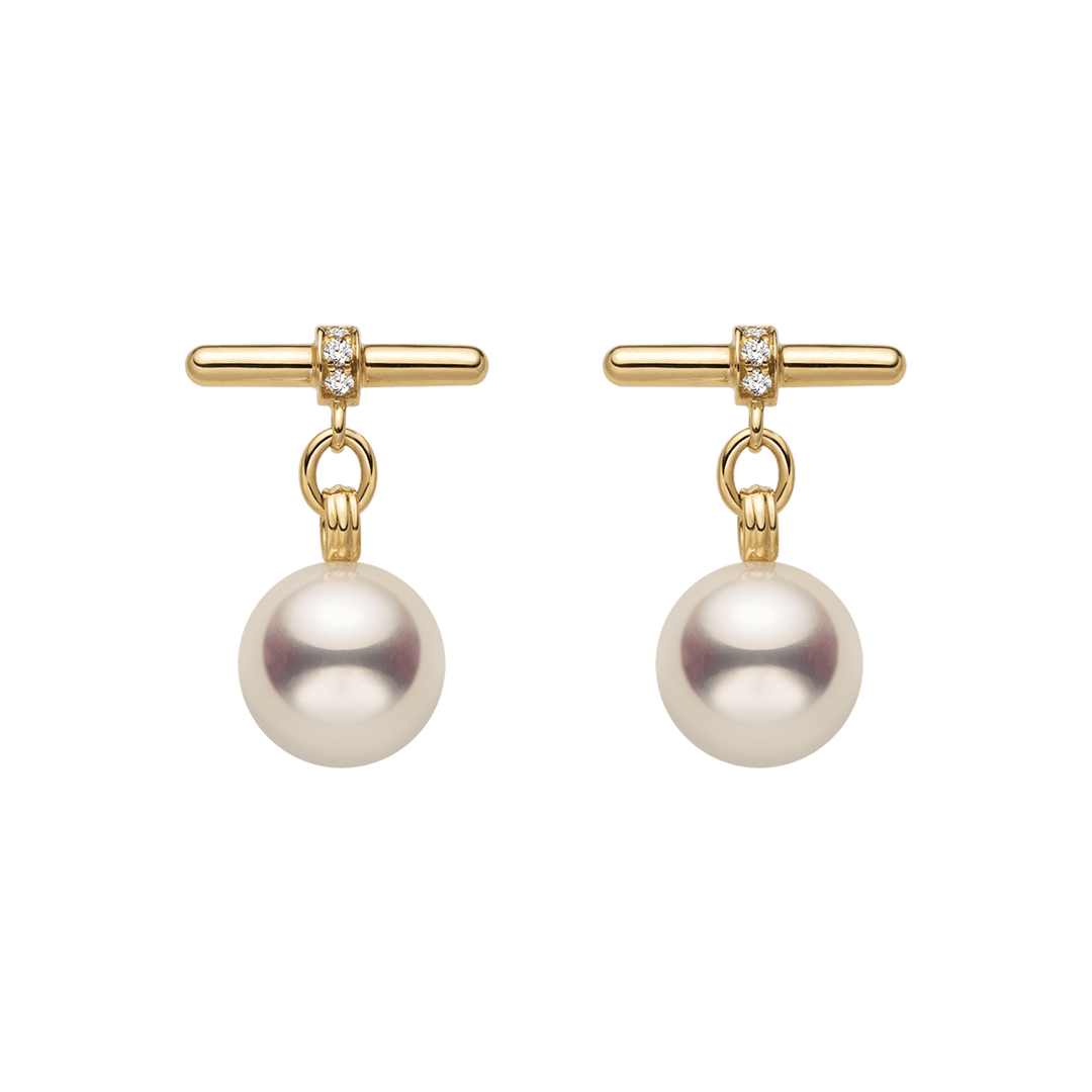 Akoya Pearl 18K Gold Diamond Parallel Grace Studs Earrings - HELAS Jewelry