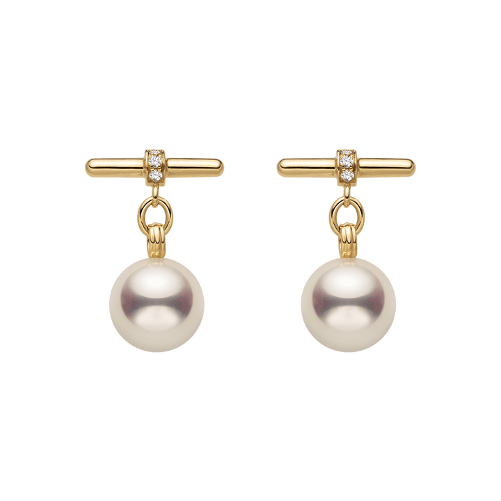Akoya Pearl 18K Gold Diamond Parallel Grace Studs Earrings - HELAS Jewelry