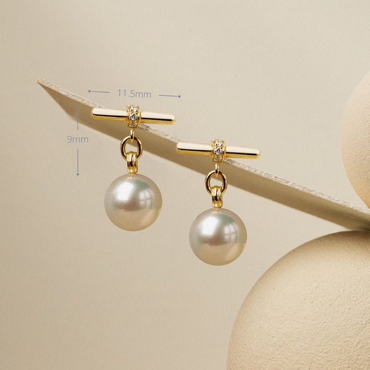 Akoya Pearl 18K Gold Diamond Parallel Grace Studs Earrings - HELAS Jewelry