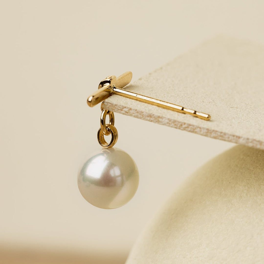 Akoya Pearl 18K Gold Diamond Parallel Grace Studs Earrings - HELAS Jewelry