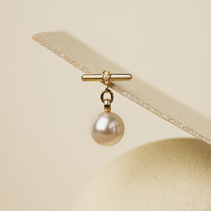 Akoya Pearl 18K Gold Diamond Parallel Grace Studs Earrings - HELAS Jewelry