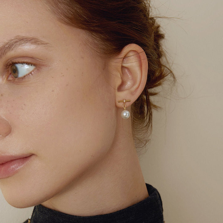 Akoya Pearl 18K Gold Diamond Parallel Grace Studs Earrings - HELAS Jewelry