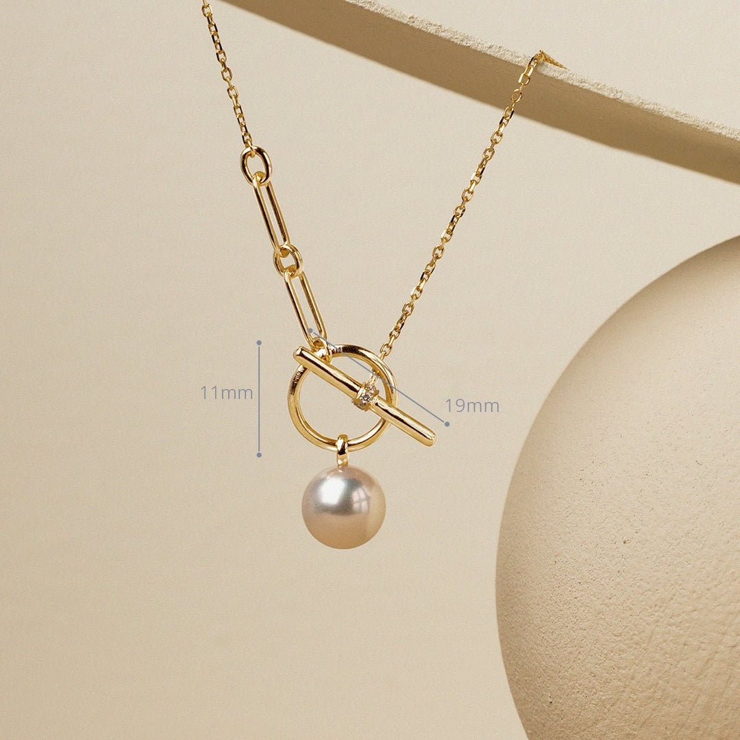 Akoya Pearl 18K Gold Diamond Tension Poise Clasp Necklace - HELAS Jewelry