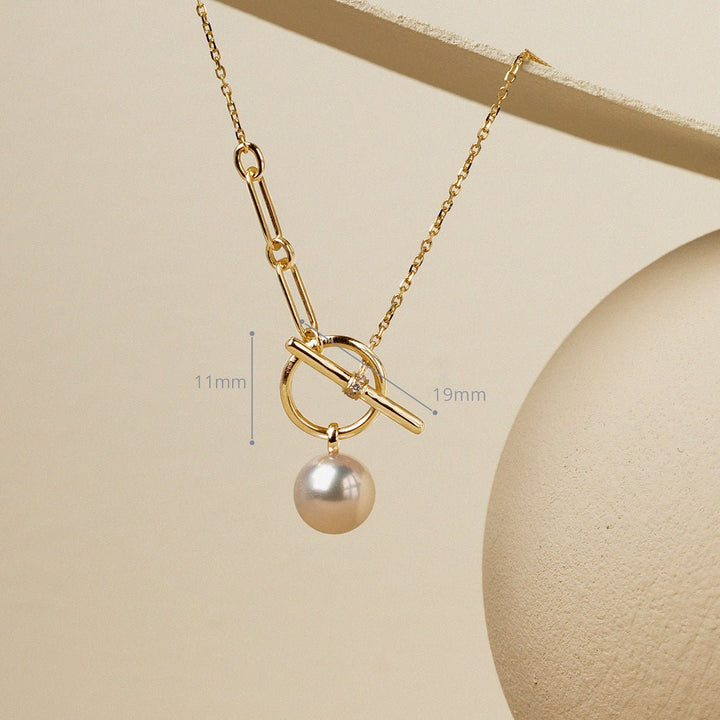 Akoya Pearl 18K Gold Diamond Tension Poise Clasp Necklace - HELAS Jewelry