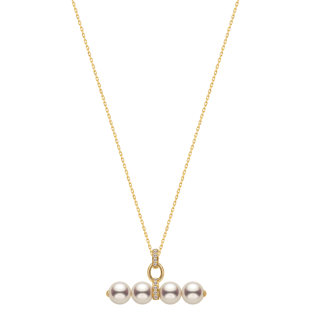 Akoya Pearl 18K Gold Diamond Lever Pendant Interlock Necklace - HELAS Jewelry