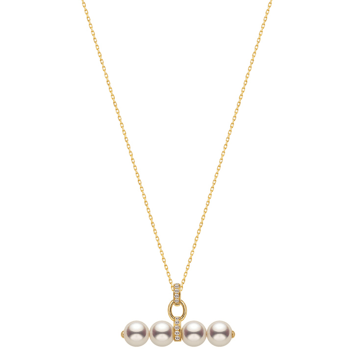 Akoya Pearl 18K Gold Diamond Lever Pendant Interlock Necklace - HELAS Jewelry