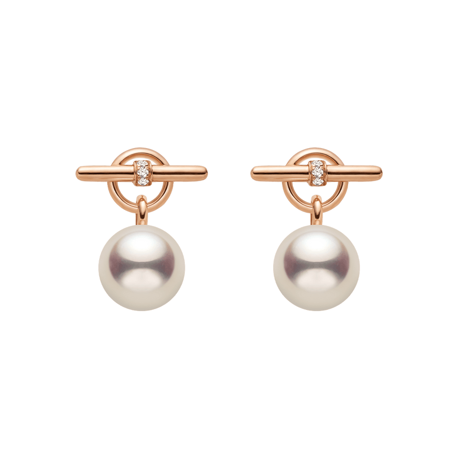 Freshwater pearl rose gold vermeil parallel clasp drop earrings with lab-grown diamonds, full product view, pair