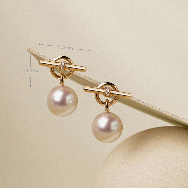 Freshwater pearl rose gold vermeil parallel clasp earring size reference — 11.5mm wide, 7.8mm clasp height
