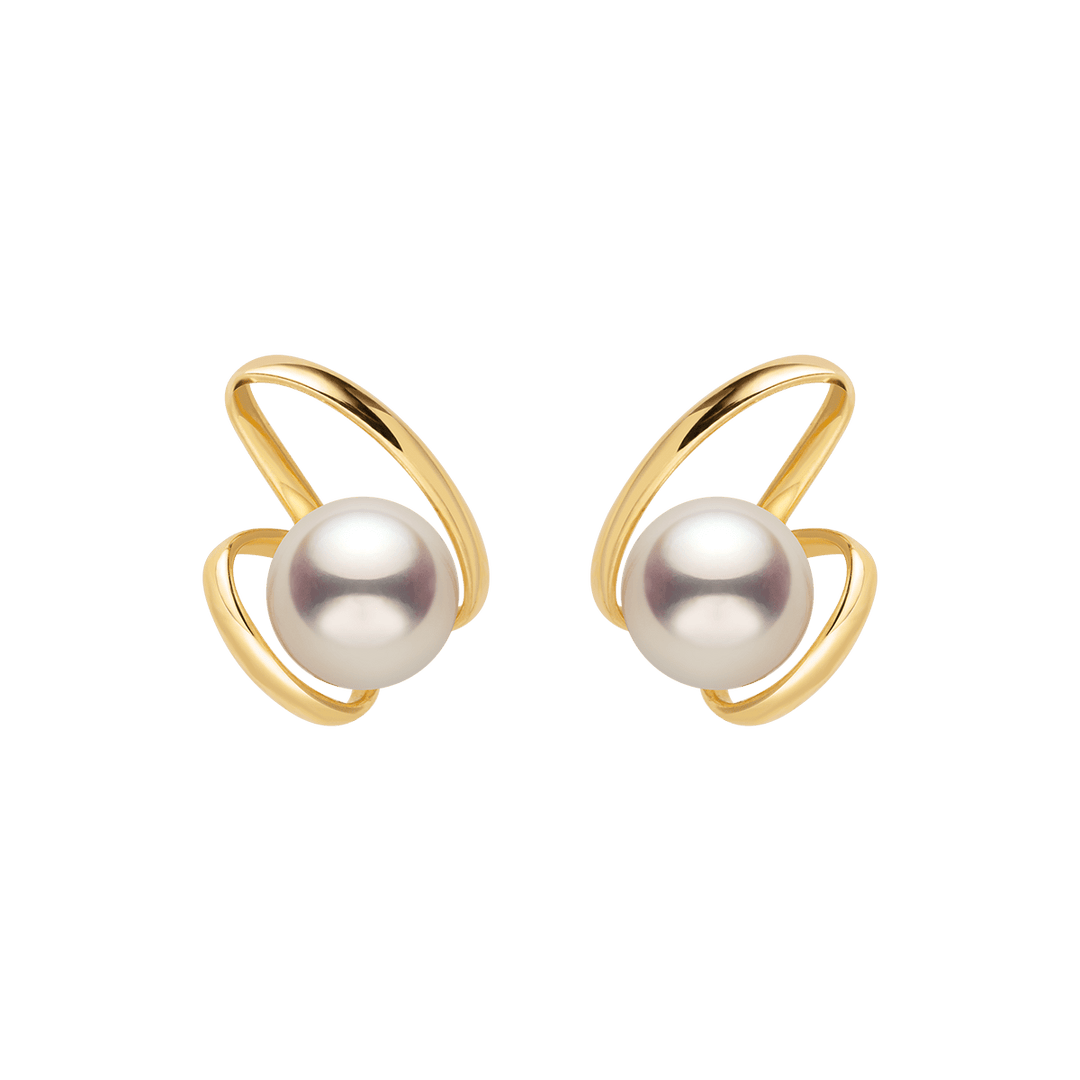 Freshwater Pearls 14K Gold Ribbon H Studs Earrings - HELAS Jewelry