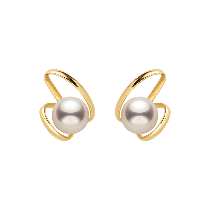 Freshwater Pearls 14K Gold Ribbon H Studs Earrings - HELAS Jewelry